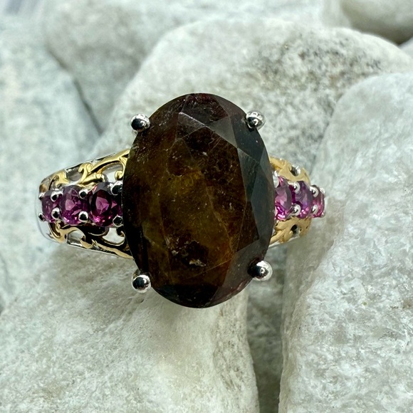NWT Zawadi Chocolate Sapphire & Orissa Rhodolite Garnet Ring 9.00ct Two-Tone - Picture 14 of 16